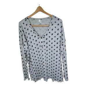 Latched Mama Henley Top Floral Print Size 1X Lettuce Hem Gray Black New